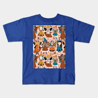 Witches dance // pattern // flesh background orange yellow and teal halloween fantasy costumes Kids T-Shirt